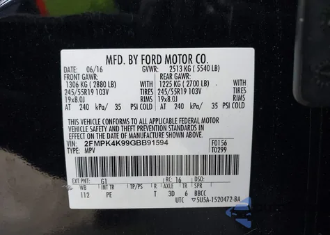 2016 Ford Edge Titanium из США, поврежденный, VIN 2FMPK4K99GBB91594